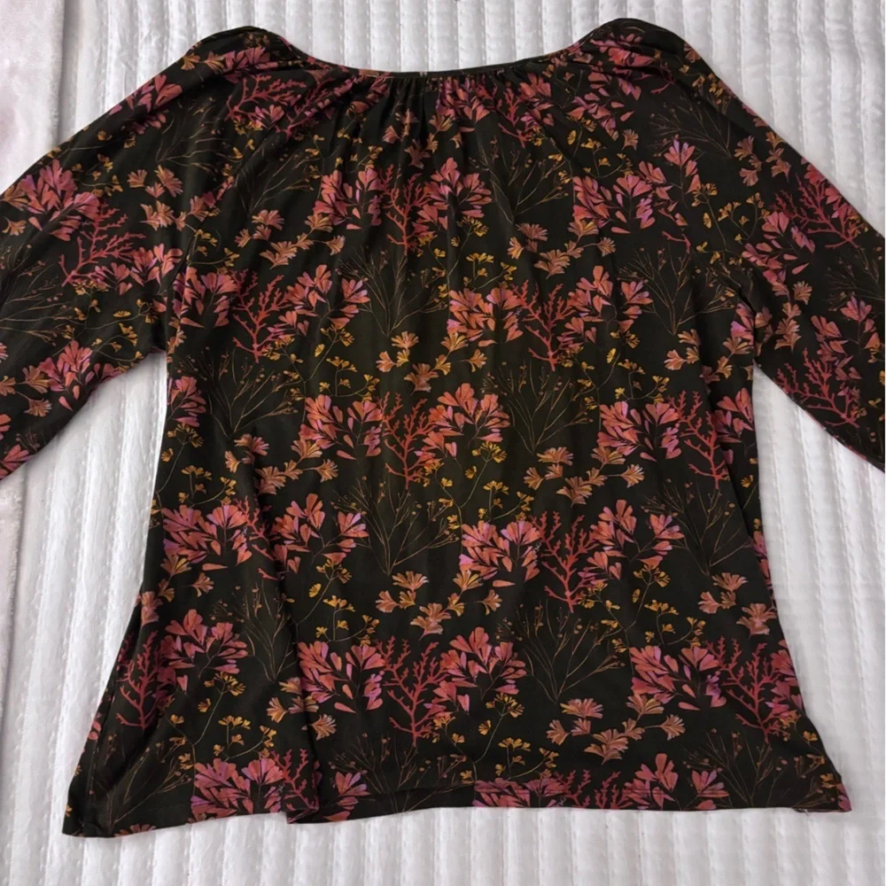 Garnet Hill Floral Print 3/4 Sleeve Peasant Blouse